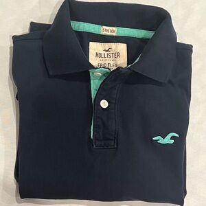 Hollister Men Navy and Teal Polo Shirt, Size S